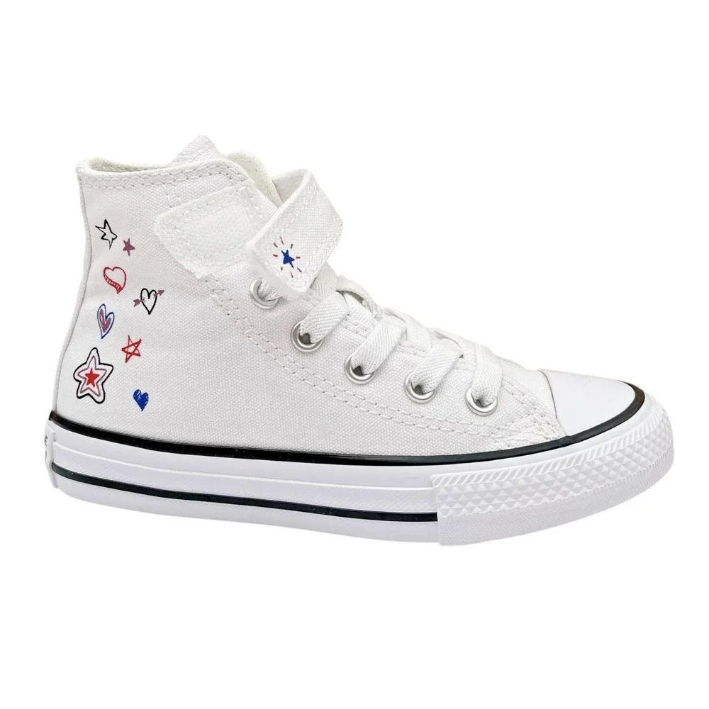 Converse Chuck Taylor Girls Hi Top Slip-on Sneakers Size 11 White Doodle Star - Picture 3 of 12